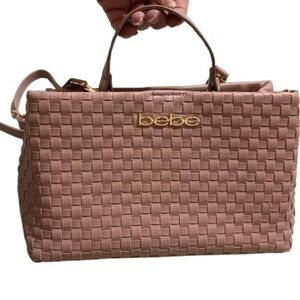 Bebe Woven Pink Satchel with Gold Logo Blush Pink NWT